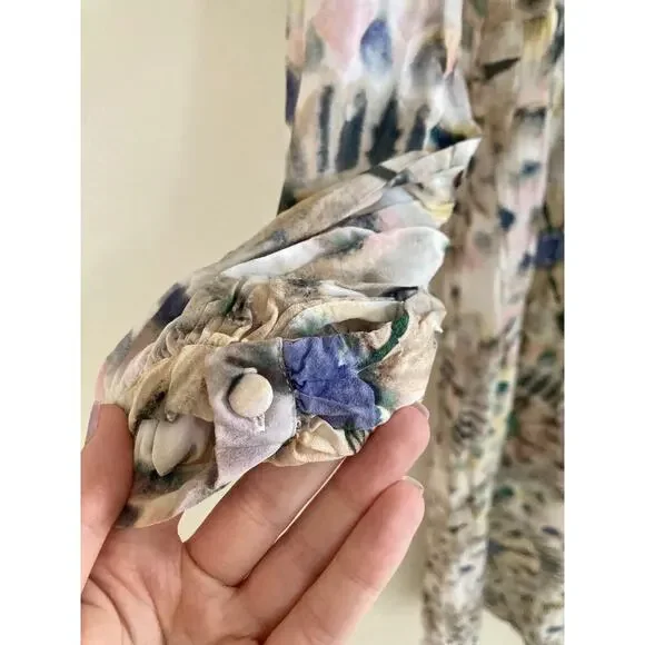 Anthropologie X Kachel Chiara Ruffle Long Sleeve Watercolor Midi Dress 6 (UK 10) - Picture 9 of 16